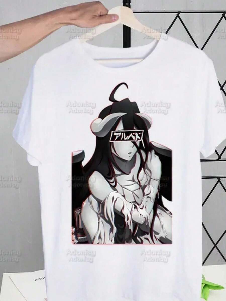 Overlord Anime Albedo T Shirts For Guys O-Neck Short Sleeve Ainz Ooal Gown Momonga T-Shirt Regular Men Hip-Hop Tee Shirt7 - 白色 - 查看 1