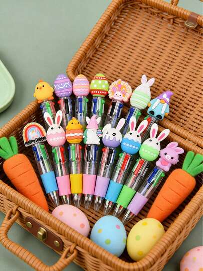 1/6/12pcs- Easter Four-Color Ballpoint Pens, Spring Multi-Color Pens, Cute Four-In-One Bunny Pens, Perfect For Easter Basket Fillers And Spring Writing Tools