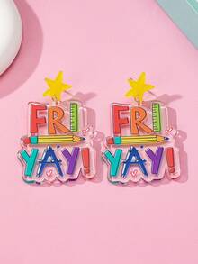 1 Pair Fashion Teacher's Day Earrings, Acrylic Letter & Ruler Design, Suitable For Students And Teachers, Great Gift Choice - FRIYAY Letters - View 6