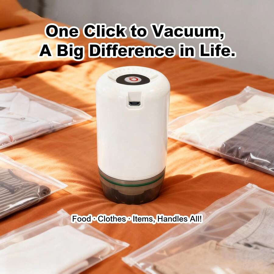 Kitchen mommy Cooking Mom Food Vacuum Sealer Bags And Handheld Electric Vacuum Sealer Set, Equipped With Rechargeable 500mAh Battery, Reusable Vacuum Seal Zipper Bags And 1 Electric Pump, Suitable For Storing Dry/Wet Powder, Meat, Vegetables, Fruits, Includes Large/Medium/Small Vacuum Zipper Bags For Refrigerator Food Preservation - Multicolor - View 1