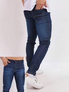 Set Of 2 Men's Slim Fit Dark Jeans With Elastane – Comfortable Men's Fashion - preto/escuro - 查看 5