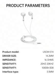 Auriculares con cable de 3,5 mm con micrófono, auriculares intrauriculares blancos para música y llamadas - 3.5mm - Ver 9