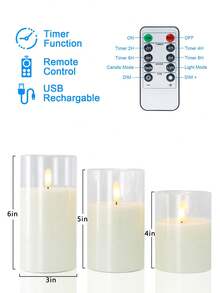 3件組可充電蠟燭燈，可調亮度與定時遙控，USB充電附3合1 Type-C充電線，生日婚禮道具，適用聖誕節、萬聖節、情人節送禮 - 透明款 - 查看 9