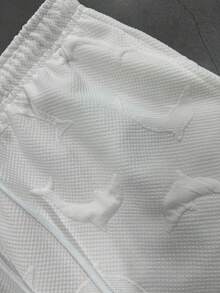Men's Solid Color Dolphin Pattern Drawstring Shorts With Pockets, Summer Casual Bermuda Style Jacquard Beach Shorts - White - View 5