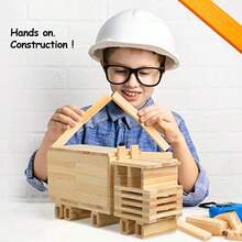 100pcs Classic Wooden Building Blocks SetSolid STEM Building Toys For Preschool Learning Montessori Toys For Toddlers Boys Girls Birthday Gift Log Color - As Pic - View 3