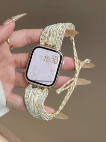 波西米亚纯手工编织表带,兼容苹果手表38mm、40mm、41mm、42mm、44mm、45mm、49mm表盘,女士款,时尚手工表带,兼容苹果手表SE11、10、9、8、7、6、5、4、3、2、1系列,可替换表带。 - 白金編織 - 查看 4