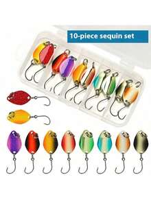 带钓具盒的10个装勺形拟饵，单钩金属材质，适用于淡水鱼类，包括红点鲑、鲈鱼和黑鲈，重量分别为2.5克/3.5克/5克。 - 彩色 - 查看 17