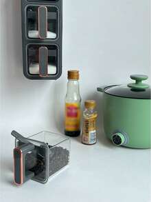 1pc Sealed Spice Box, Household Compartment Seasoning Organizer, Moisture-Proof Dust-Proof Detachable Easy To Clean Stackable Salt Sugar Sauce Vinegar Storage Jar, Kitchen Essential [With Spoon] - Multicolor - View 5