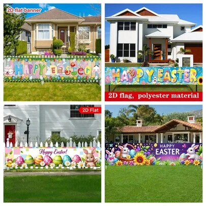 1pc Easter Decorations Happy Easter Banner Traditional Easter Day Porch Banner Easter Yard Sign For Wall Yard Fence Spring Theme Party Indoor Outdoor