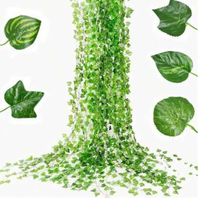 1 件，人造常春藤叶花环植物，仿海棠叶西瓜叶常春藤叶装饰，绿色人造植物，适用于婚礼、节日派对、花园和家居装饰