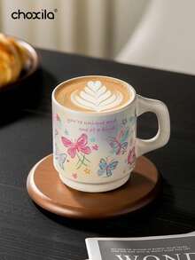 choxila 1个彩色蝴蝶图案咖啡杯，高品质浓缩咖啡杯，情侣牛奶杯，送给爱人和朋友的最佳礼物，容量340毫升。适用于下午茶、客厅、办公室、露营、咖啡馆和甜品店。 - 米色 - 查看 4