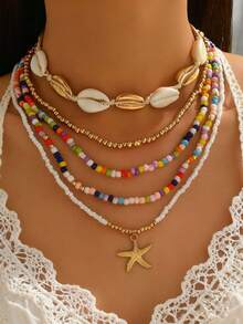1 Set Fashionable Bohemian Style Holiday Shell Beaded Woven Necklace & Bracelet, Paired With Starfish Pendant And Polymer Clay Bead Combination Jewelry, Suitable For Women's Daily Wear - Multicolor - View 10