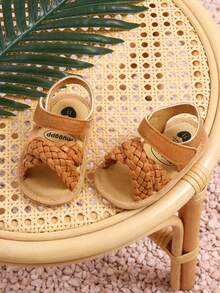 婴幼儿男女童夏季凉鞋，橡胶底PU皮步行鞋，公主风户外鞋；婴幼儿女童蝴蝶结公主凉鞋，软底防滑夏季步行鞋 - 棕色 - 查看 3