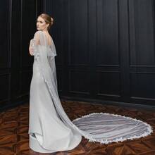 1pc Lace Trim Bridal Shawl With Faux Pearl Lace Bridal Cape - Multicolor - View 1