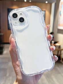 Asymmetric Wavy Cute Novelty 3pcs Solid Color Printed Transparent Cream Texture Soft Phone Case Compatible With IPhone 17/17 Pro Max, 16/16 Pro/16 Pro Max, 15, XR, 7P/8P, P12 Pro Max, P13 Pro Max, P14 Pro Max, P13, P14, P11, P12, P14, XS/S/XS Max/7/8, Cute & Fashionable Thick Protective Cover Spring Gift - Clear - View 3