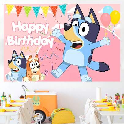 Blue Puppy Birthday Party Cake Table Decor Backdrop Banner, Suitable For Birthday Party Room Wall Background, Photo Booth, Studio Props, Size: 82.7*59.1/59.1*39.4/39.4*29.5 Inches
