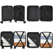 15-Inch Cabin Suitcase (40x30x20 Cm) Under-Seat Luggage, ABS/PC Hard Shell Trolley With 4 Removable 360° Swivel Wheels And 3-Digit Lock, Lightweight Small Travel Trolley For Christmas Holidays, New Year's Holidays, Solo Travel, Weekend City Breaks, Business Trips, Unisex For Women And Men - Black - 查看 9