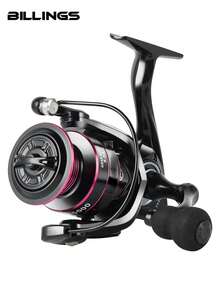 BILLINGS 最大拖拽力26磅，淡水海水两用纺车轮，齿轮比5.2:1，金属转子和线杯 - 黑色 - 查看 2