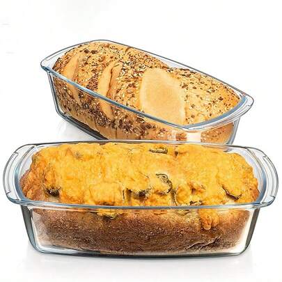 1800ml/1.9Qt Large Glass Baking Dish With Lid - Meatloaf Pan, Airtight Lid, Handles, Portable, Microwave & Oven - For Baking Bread, Cakes