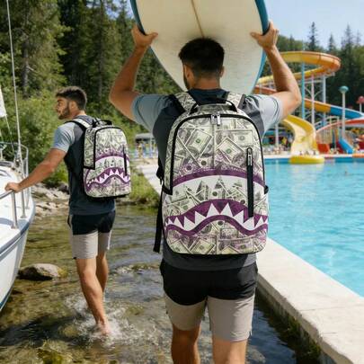 Fashionable Unisex Shark Mouth Pattern Backpack, Large Capacity Outdoor Travel Commute Backpack For High School College Students, Cartoon Design, Christmas Gift For Friends Or Children