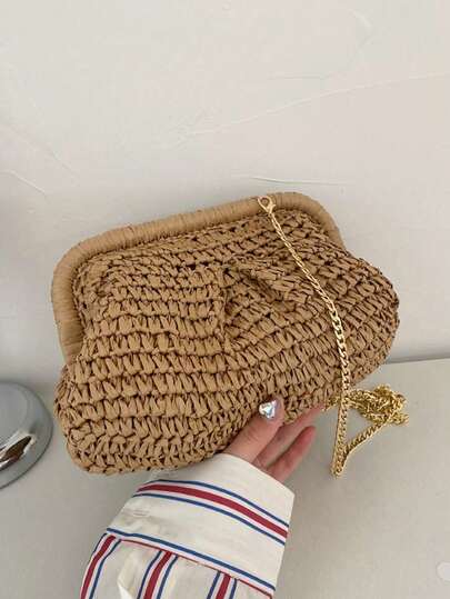 Women's Casual Vintage Shell Clip Bag, Designer Women's Handbag, Elegant Handmade Summer Beach Bag
