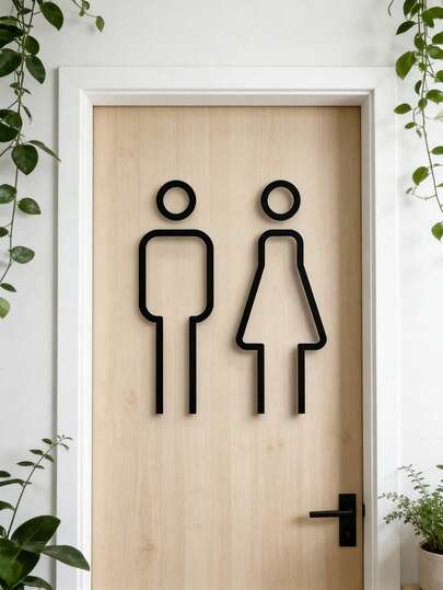 2pcs/1pc Minimalist 3D Male/Female Restroom Sign, Acrylic Bathroom Door Plate Decor, Easy Installation, Suitable For Enterprises, Offices, Restaurants, Churches, Hotels, Residences And Any Fashionable Spaces