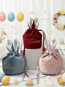 Bolsas de regalo personalizables para Pascua, bolsas de almacenamiento con cordón personalizado, se pueden imprimir con nombres, bolsas de regalo de Pascua personalizadas, ligeras y plegables, elegantes y multifuncionales, bolsa de Pascua DIY, bolsa de regalo para fiestas - Multicolor - Ver 2