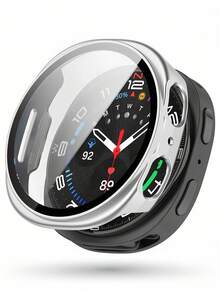 2pcs/Set Luxury Silver Stainless Steel Milanese Loop Mesh Watch Band With Strong Magnetic Closure & Integrated PC Protective Bumper Case With Built-In Hardness Tempered Glass Screen Protector Set Compatible With Samsung Galaxy Watch 8 40mm 44mm - Silver - View 4