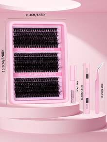 300pcs Cluster False Eyelashes Set, Thick Curly Lash Extension Kit, D-Curl, 10-18mm Mixed Length, DIY Lash Extension Set, Soft Individual Fake Lashes, Create Natural Y2K Makeup Look, Easy DIY Lash Glue, DIY Makeup Remover, DIY Lash Curler, False Eyelashes - Black - View 5