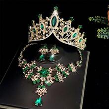 1 套新娘 3 件首饰套装：1 个水晶皇冠 + 1 条项链 + 1 对耳环，闪亮水晶设计订婚/婚礼/正式派对首饰 - 彩色 - 查看 11