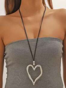 1件 2026新款时尚休闲合金心形吊坠项链，百搭日常佩戴礼物，适合斋月佩戴 - 彩色 - 查看 3