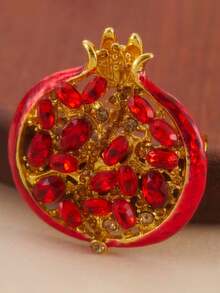 1pc Of A Stylish Pomegranate Brooch Featuring Shiny Synthetic Zirconia, Perfect For Autumn And Winter Fashion Additions - Multicolor - View 3