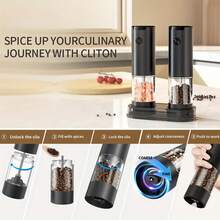 1/2 电动盐和胡椒研磨器套装 - 一键自动研磨，带透明视窗，3.21盎司大容量，LED灯和可调节研磨粗细，厨房工具，适合作为婚礼和圣诞节礼物 - 彩色 - 查看 4
