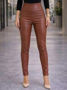 ADD MODA REF PK0996 HIGH-WAIST LEATHER PANTS, ELEGANT AND COMFORTABLE - 鏽棕色 - 查看 4