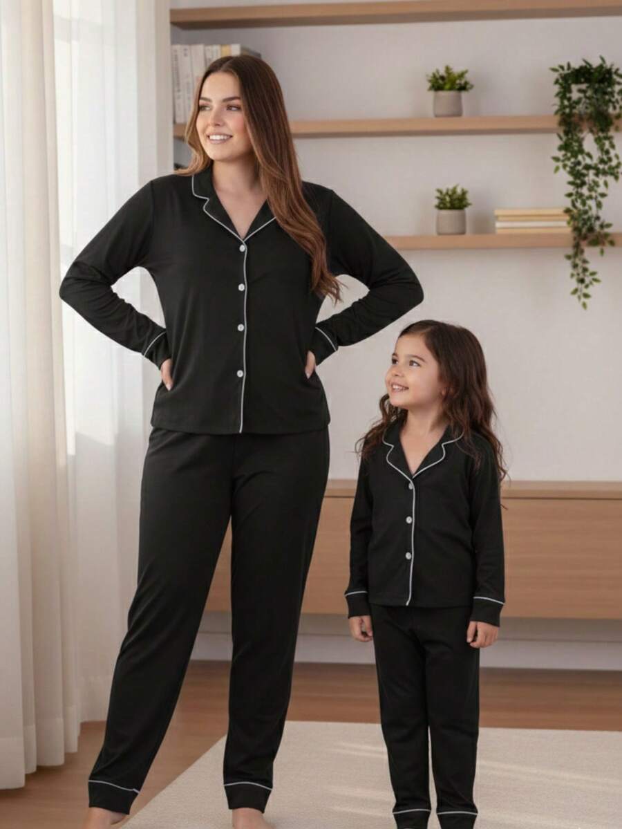 American Winter Pajamas - Long-Sleeved Top And Pants - 黑與白 - 查看 1