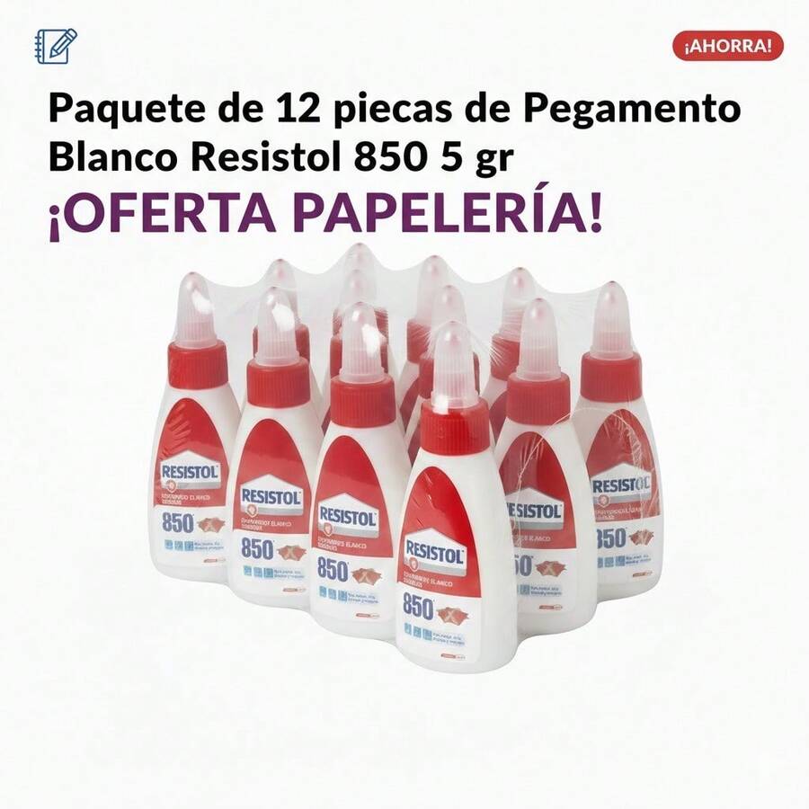 Resistol 850 Pegamento Blanco Escolar 35g Pack 12 Piezas | Secado Transparente, No Tóxico - Rectángulo - Ver 1