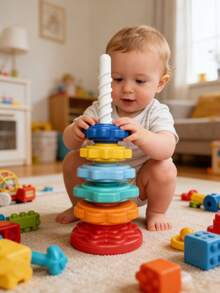 Juguete apilable giratorio, hecho de plástico ABS, diseño de colores arcoíris, juguete educativo e interactivo de aprendizaje para niños, adecuado para juguetes giratorios para niños pequeños, juguetes Montessori para niños, torre giratoria arcoíris, juguete de aprendizaje sensorial para autismo, adecuado para niños y niñas, gran regalo para niños - Anillo giratorio - Ver 9
