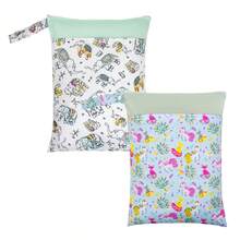 Baby Cloth Diaper Wet/Dry Bags, 2 Packs With Two Zippered Pockets, Waterproof, Washable, Reusable, Great For Travel, Beach, Pool, Gym, Swimsuit Or Wet Wear - Multicolor - View 11