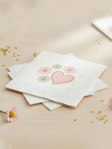 40pcs/Pack Disposable Heart-Shaped Printed Napkins, 3-Ply Thickened Placemats, Disposable Birthday Party Tableware, 10*10 Inch Napkins, Suitable For Home, Valentine's Day, Wedding, Easter Party, Back To School - Multicolor - View 4