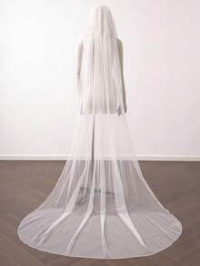 1件简约优雅铅笔边新娘头纱，附赠金属发梳，白色和象牙色可选 - 彩色 - 查看 15