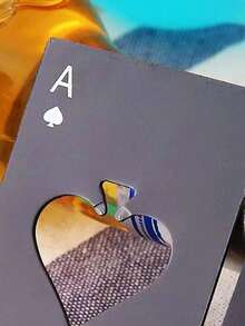 1pc Stainless Steel Spade A Poker Card Bottle Opener, Soda Bottle Cap Opener - Black and White - View 3