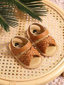 婴幼儿男女童夏季凉鞋，橡胶底PU皮步行鞋，公主风户外鞋；婴幼儿女童蝴蝶结公主凉鞋，软底防滑夏季步行鞋 - 棕色 - 查看 5