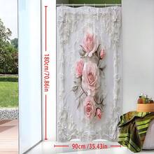 1pc 2D Pink Floral Shower Curtain, Made Of Polyester, Waterproof, Non-Shading, Suitable For Home And Bathroom Decor, Comes With 12 Hooks - A - View 5