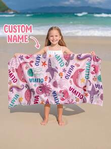 Personalized Children's Beach Towel, Perfect Summer Birthday Gift, Suitable For Various Summer Occasions. Customizable Beach Towel And Accessories, Applicable For Beach, Swimming Pool, Travel, Camping, Yoga And More. - Multicolor - View 9