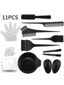 11件套染发工具套装，沙龙专用刷梳套装，一次性手套，染发碗，美发用品 - 多色 - 查看 9