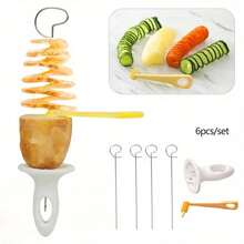 6pcs Tornado Potato Slicer, BBQ Potato Tower Hand-Cranked Slicer, Vegetable Spiral Cutter, Potato Cutting Tool Set - A - View 1