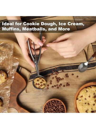 1pc Stainless Steel Ice Cream Scoop, Cookie Scoop, Dough Scoop, Baking Scoop, Fruit Scoop With Release Clip, Suitable For Cupcakes, Ice Cream, Muffins, Dumplings, Sunflower Seeds, Kitchen Tool, Baking Tool, Home Decor, Gift For Women, Men, Family