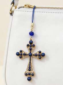 Lianxyfu 1Piece Elegant Phone Charm, Imitation Pearls Embellished Cross Pendant, Luxury Phone Case, Bag And Keychain Versatile Accessory, Fashion Gift - D - View 9
