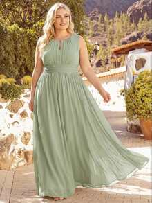 EVERPRETTY Elegant Sleeveless Round Neck Sequin High Waist Sage Green Bridesmaid Dress, Party Dress, Semi-Formal Evening Gown, Valentine's Day Dress - Mint Green - View 7