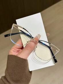 1件装 女士新款金属猫眼水钻独特设计闪亮眼镜 - 無色 - 查看 13